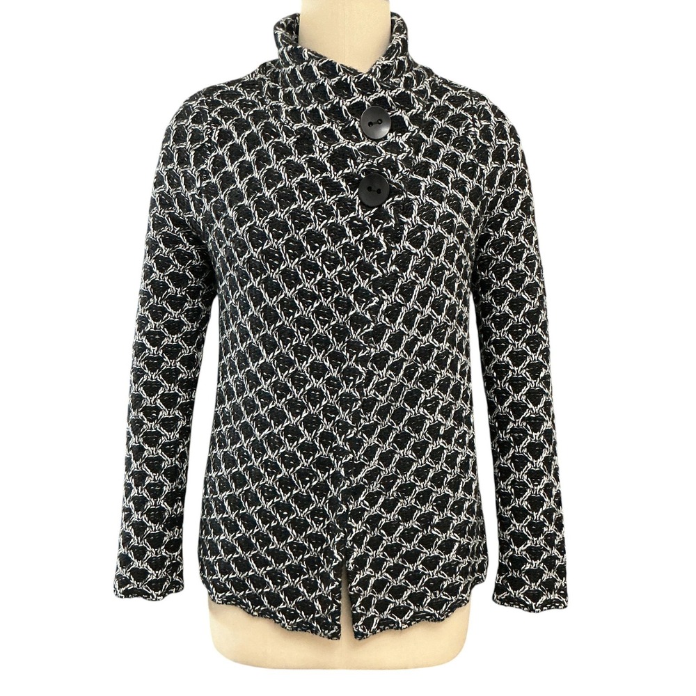 Krimson Klover Midnight Sun Cardigan Womens XL Black Asymmetric Honeycomb Knit